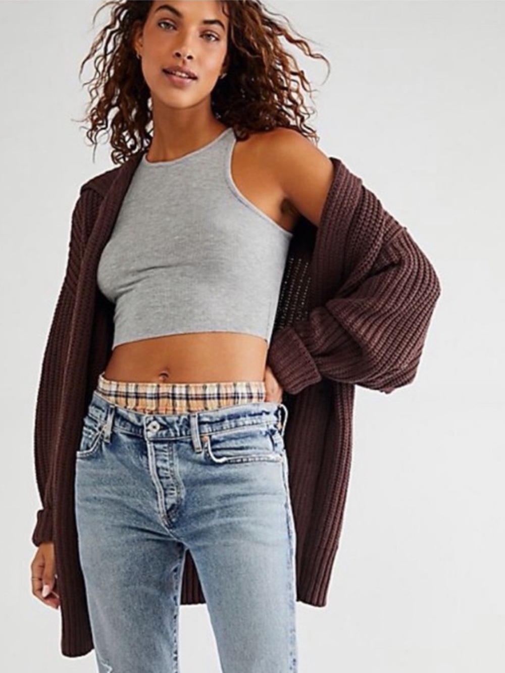 Free People Swim Too Deep Cardi size XS in Brown oversized button front ribbed - Picture 2 of 14
